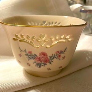 Vintage Lenox porcelain pierced petite rose trinket square small bowl